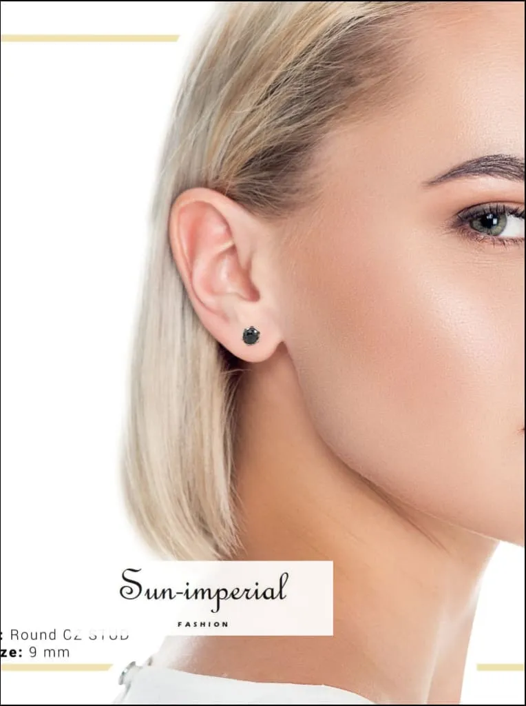 Cubic Zirconia Round Stud Earrings Stainless Steel Black Ear Piercing Jewelry Men Women