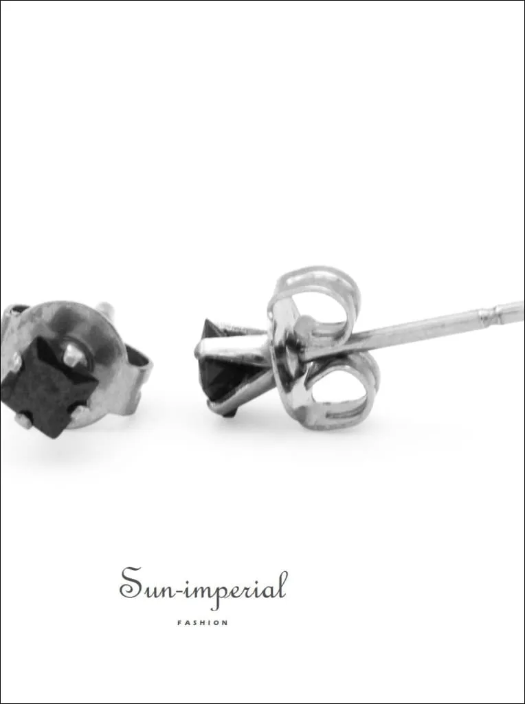 Cubic Zirconia Square Stud Earrings Stainless Steel Black Ear Piercing Jewelry Men Women