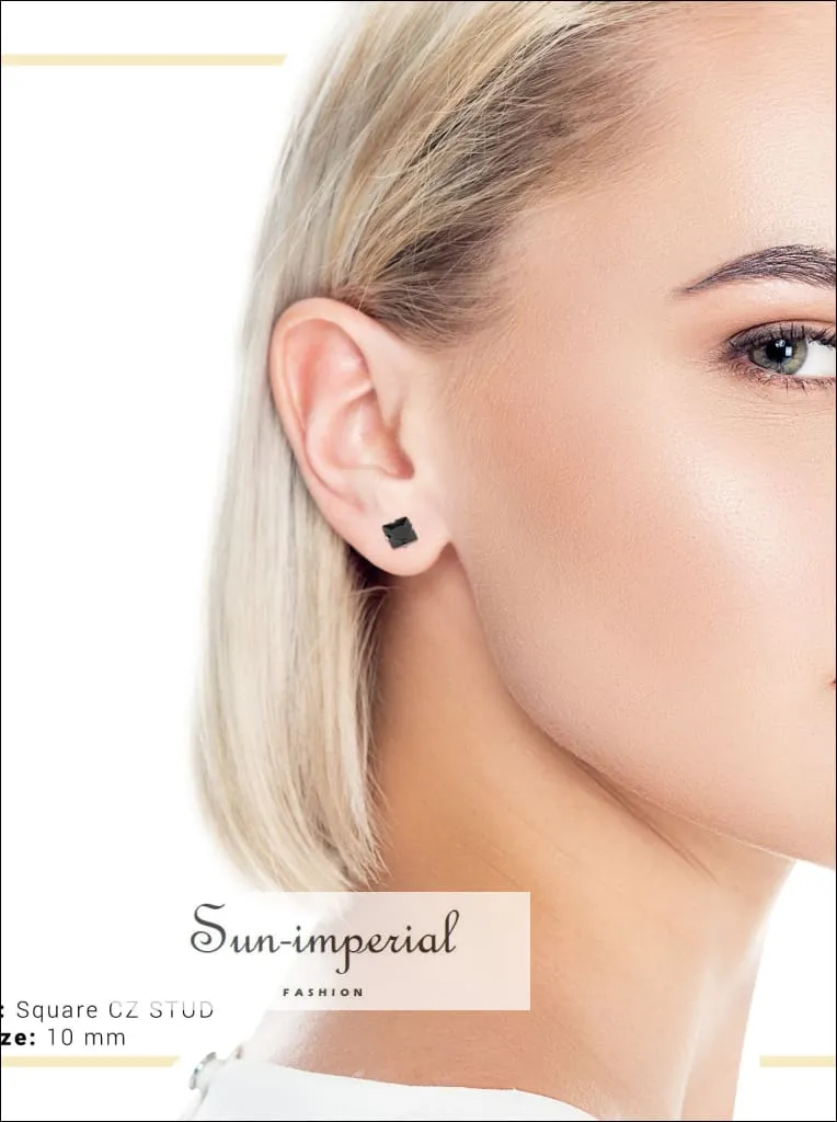 Cubic Zirconia Square Stud Earrings Stainless Steel Black Ear Piercing Jewelry Men Women