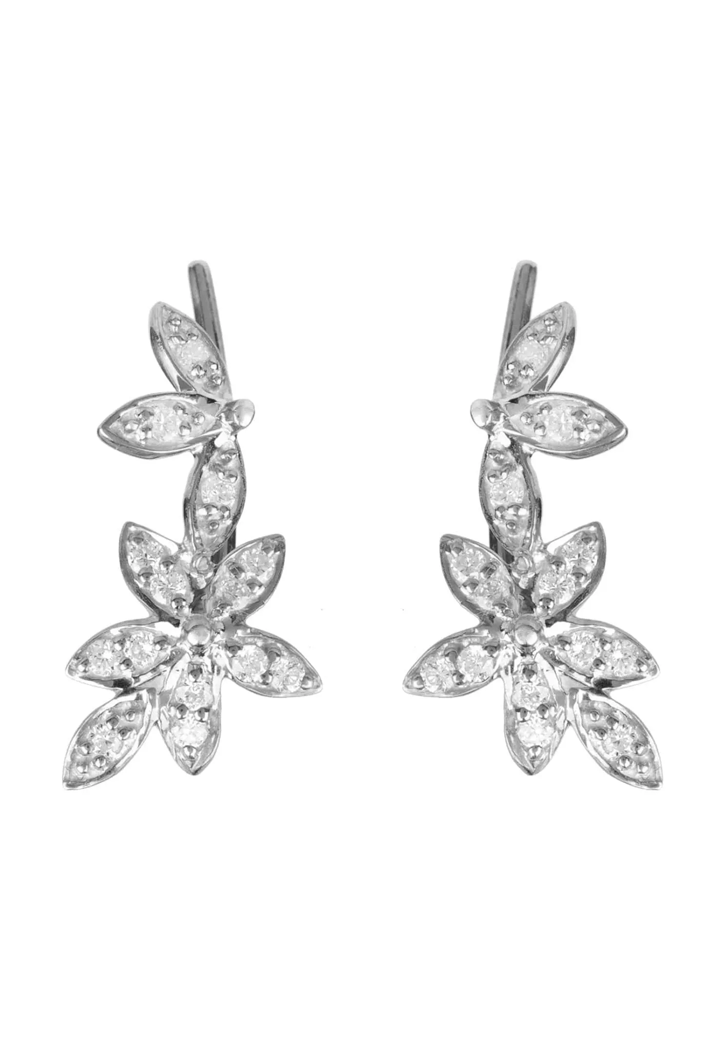 Diamond Flowers Ear Climber Silver