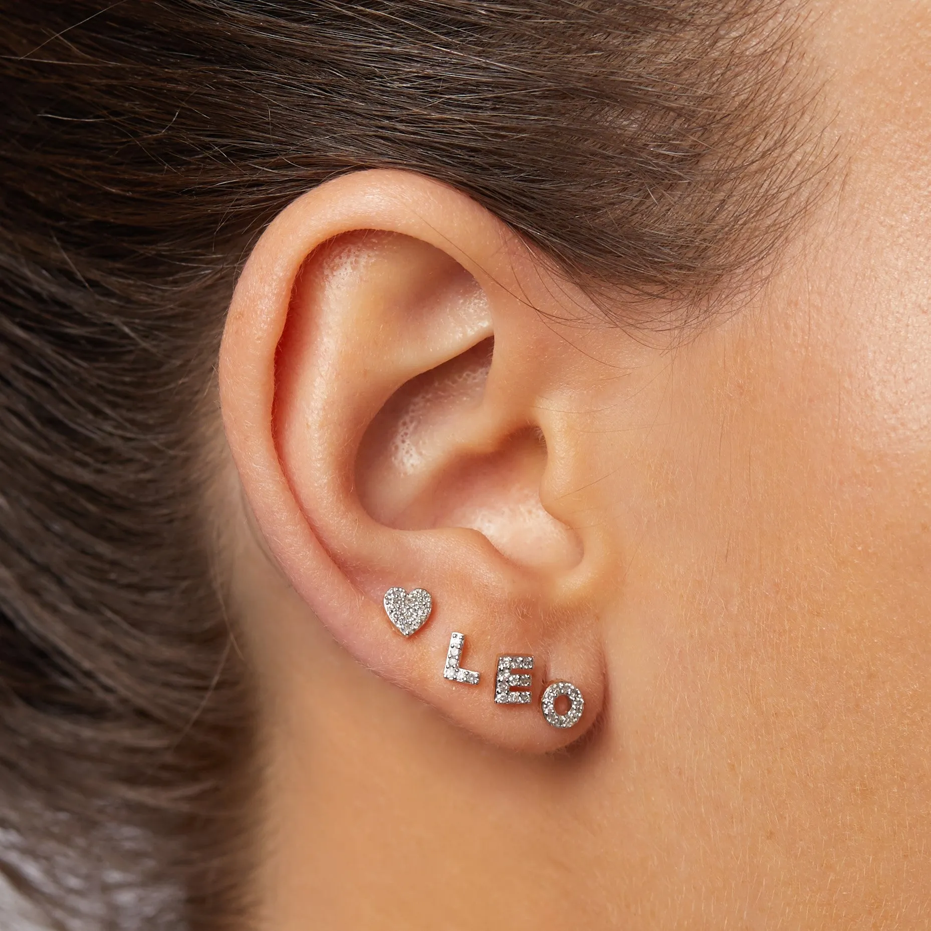 Diamond Micro Pave Heart Stud Earrings in 10k Gold