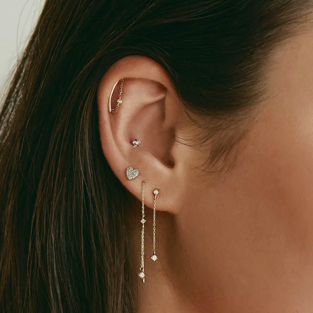 Diamond Micro Pave Heart Stud Earrings in 10k Gold