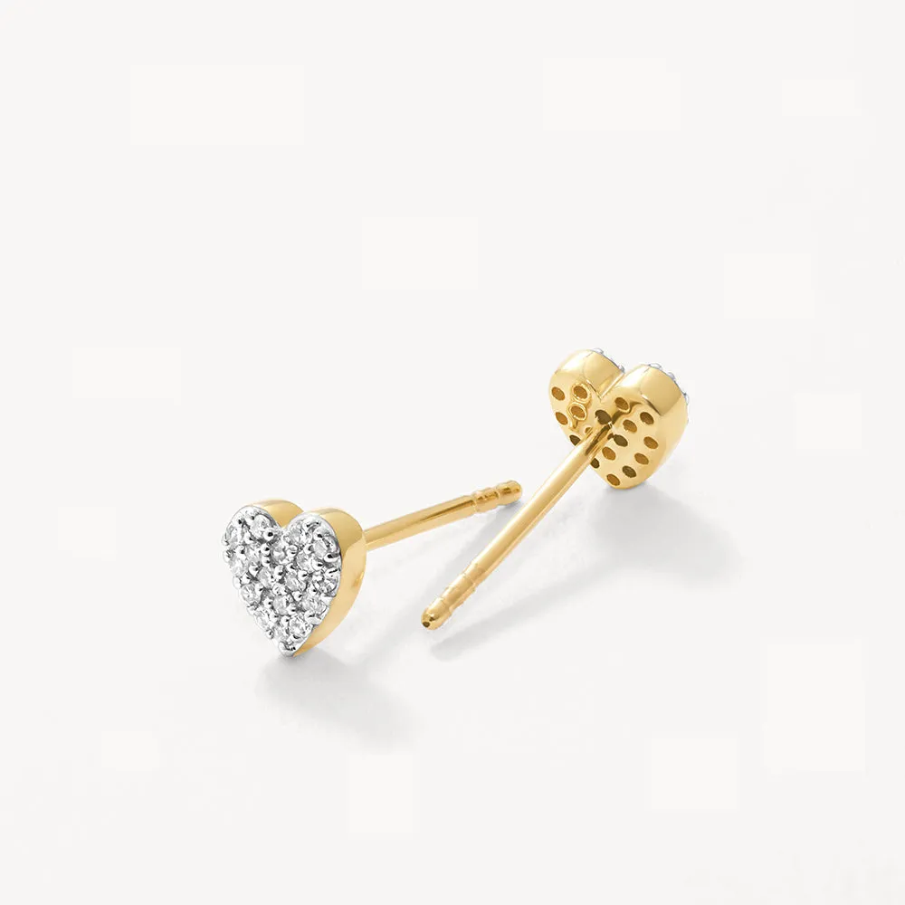 Diamond Micro Pave Heart Stud Earrings in 10k Gold