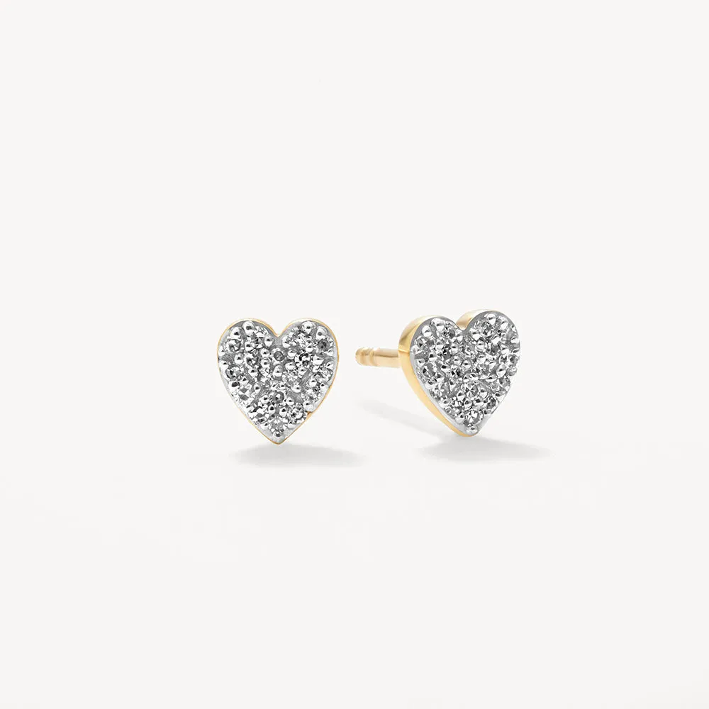 Diamond Micro Pave Heart Stud Earrings in 10k Gold