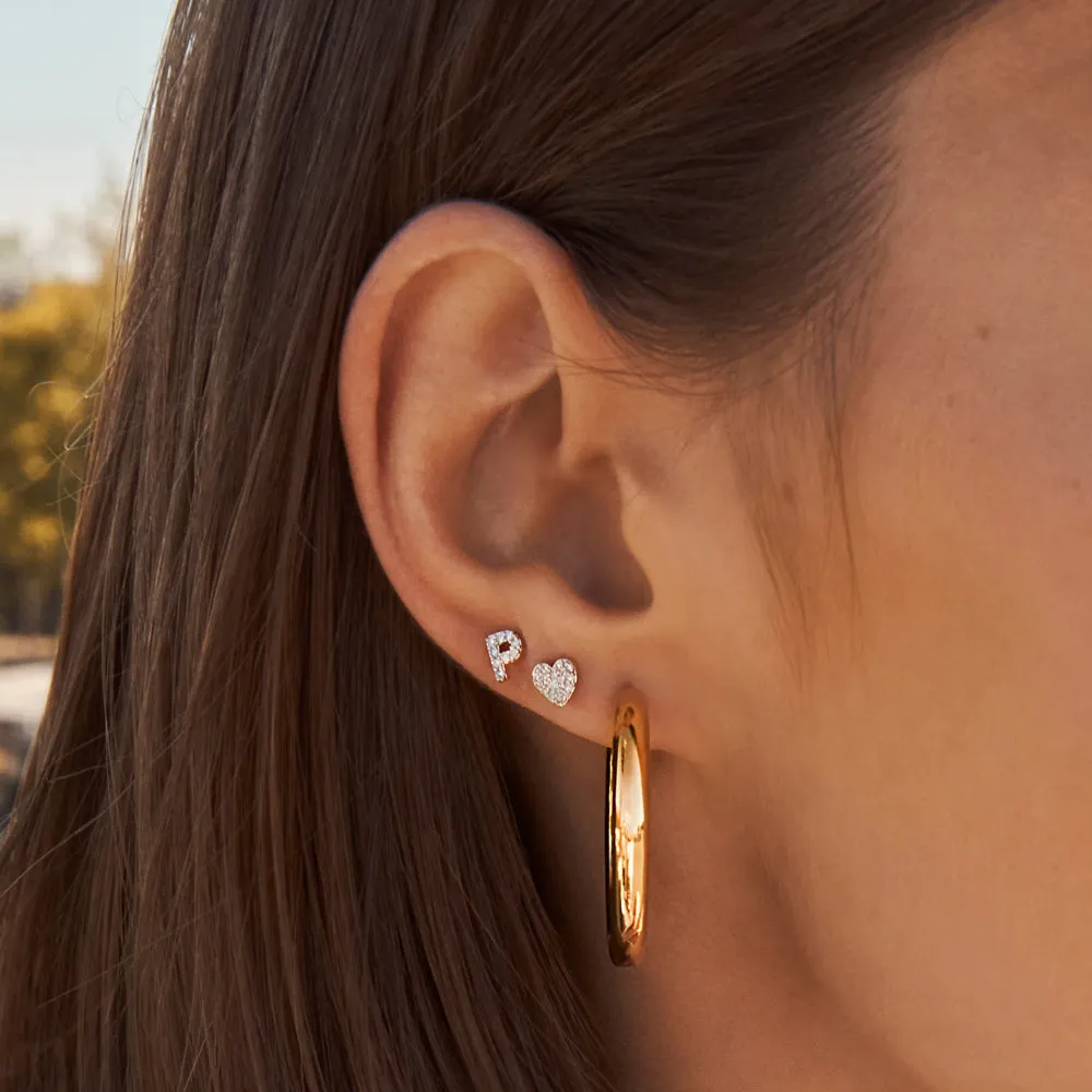 Diamond Micro Pave Heart Stud Earrings in 10k Gold