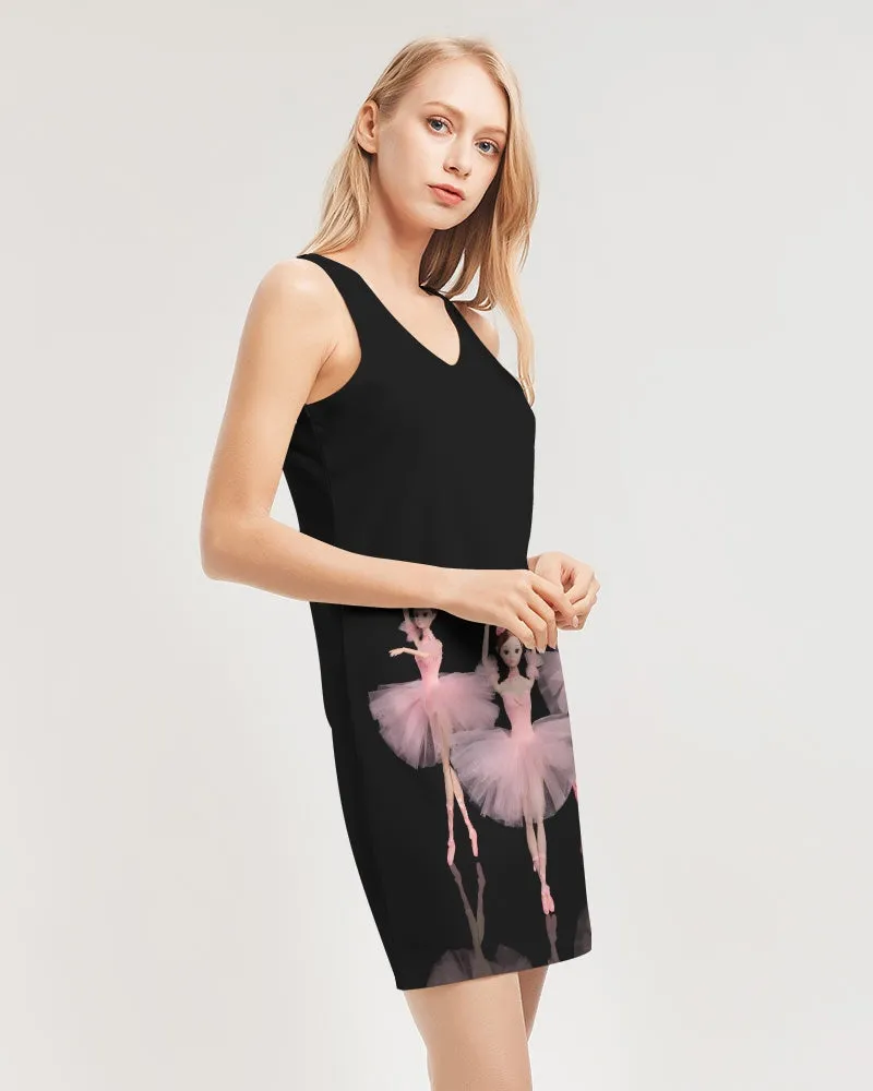 DOLLY ® Ballerina Dolls Pink Women's Rib Knit V Neck Mini Dress