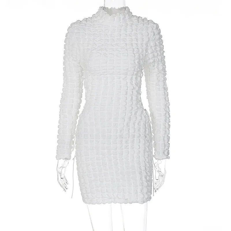 Dress Women Side Hollow Out high-neck Solid Casual*