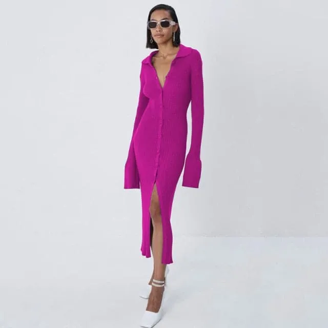 DressBetty - Square Neck Long Sleeve Soft Sweater Dress