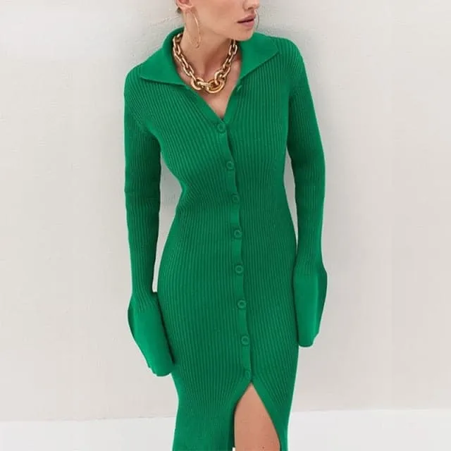 DressBetty - Square Neck Long Sleeve Soft Sweater Dress