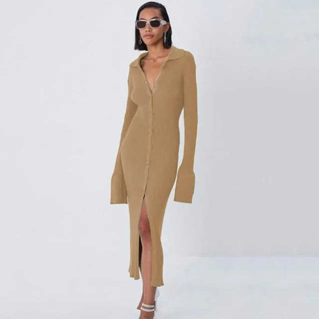 DressBetty - Square Neck Long Sleeve Soft Sweater Dress