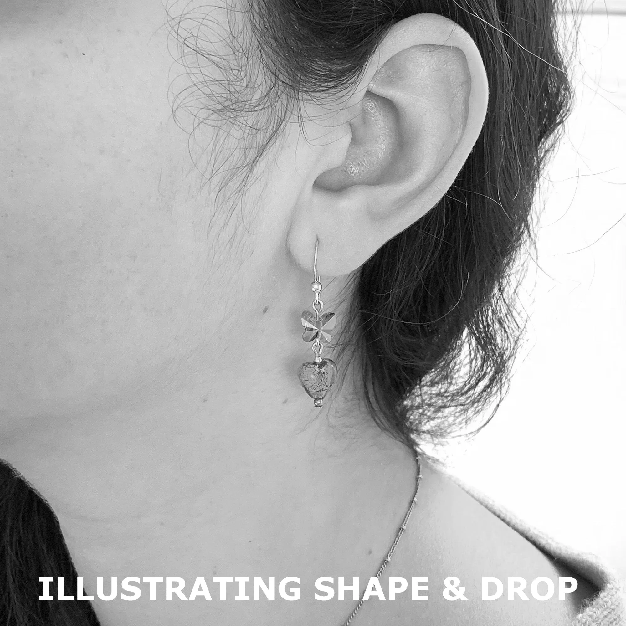 Earrings with clear crystal Murano glass mini heart and Swarovski© crystal drops