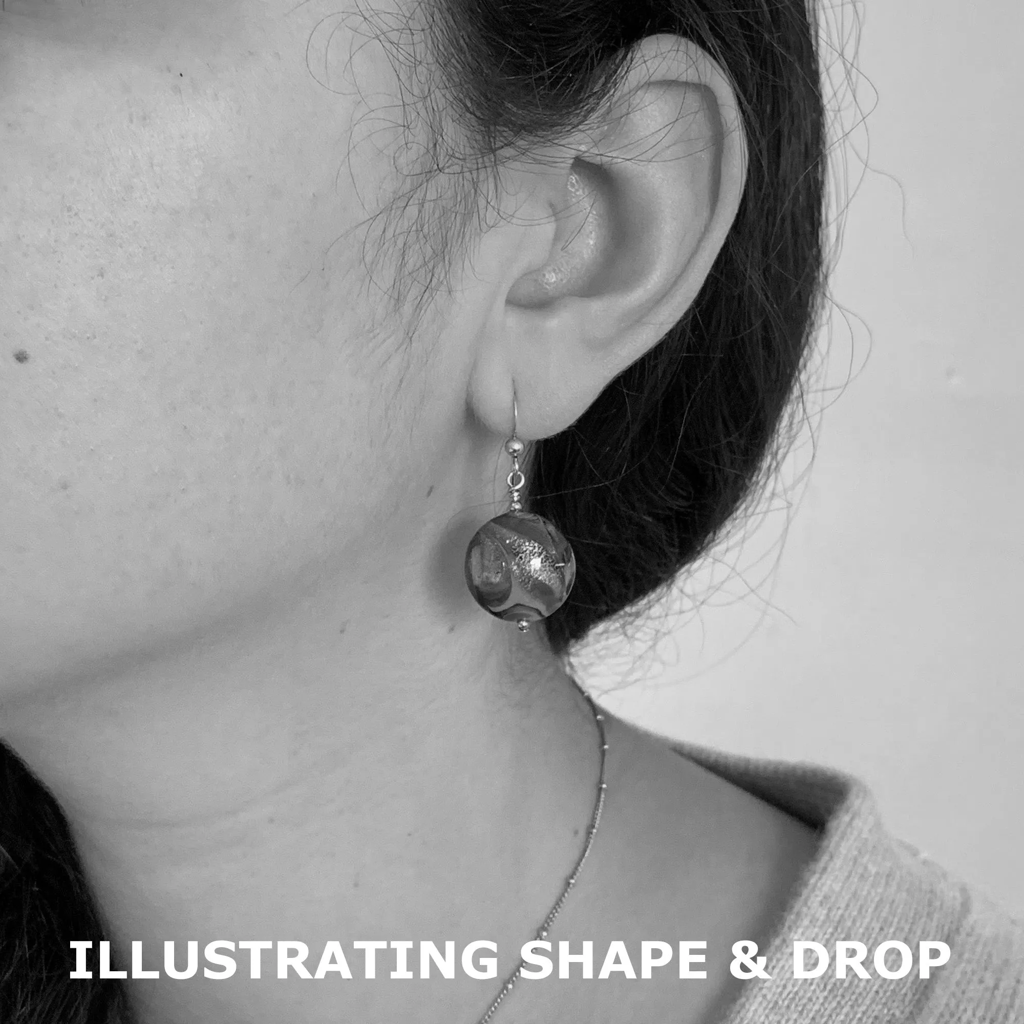 Earrings with green translucent and silver Murano glass medium lentil drops on silver or gold