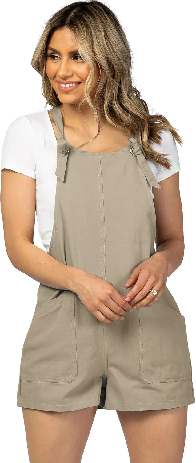 Eliana Shoulder Tie-Knot Maternity Overalls - Stretchy Maternity Romper Shorts - Maternity Jumpsuit