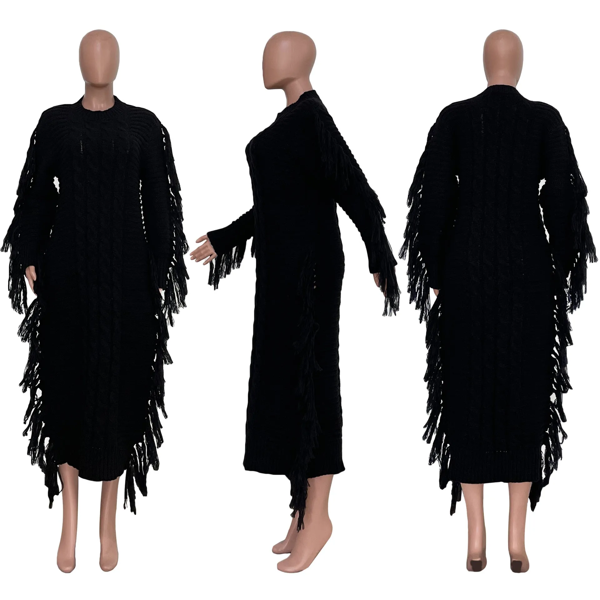 Fashion tassel knit dress（No belt）AY3216