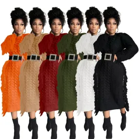 Fashion tassel knit dress（No belt）AY3216