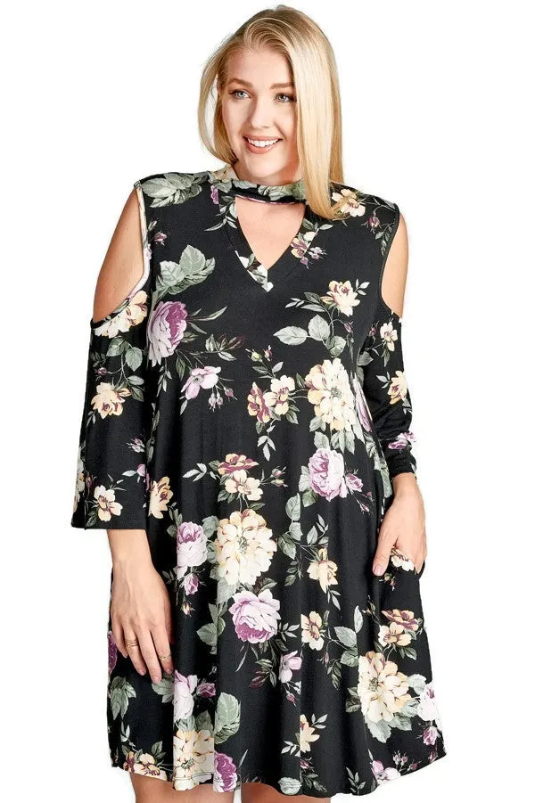 Floral Vibes Choker Swing Dress, Black