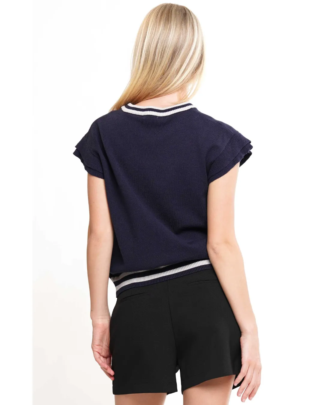 Game Day Knit Top Navy Silver