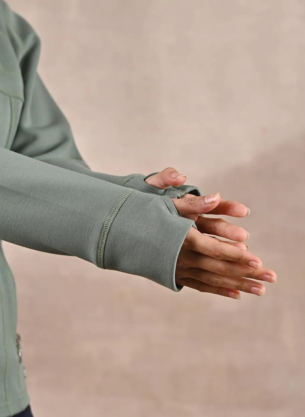 Green Long-sleeve Jacket with Decorative Cuts