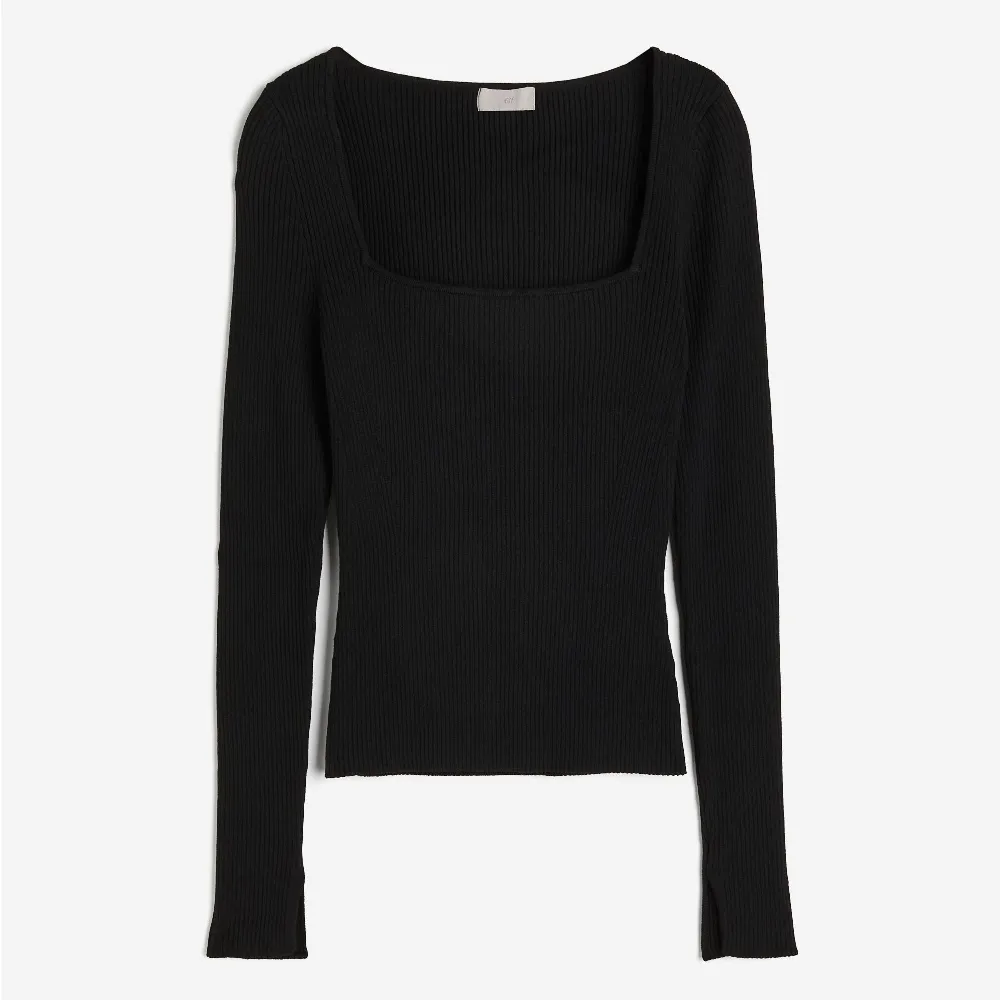 H&M Square-neck Rib-knit long sleeve, black