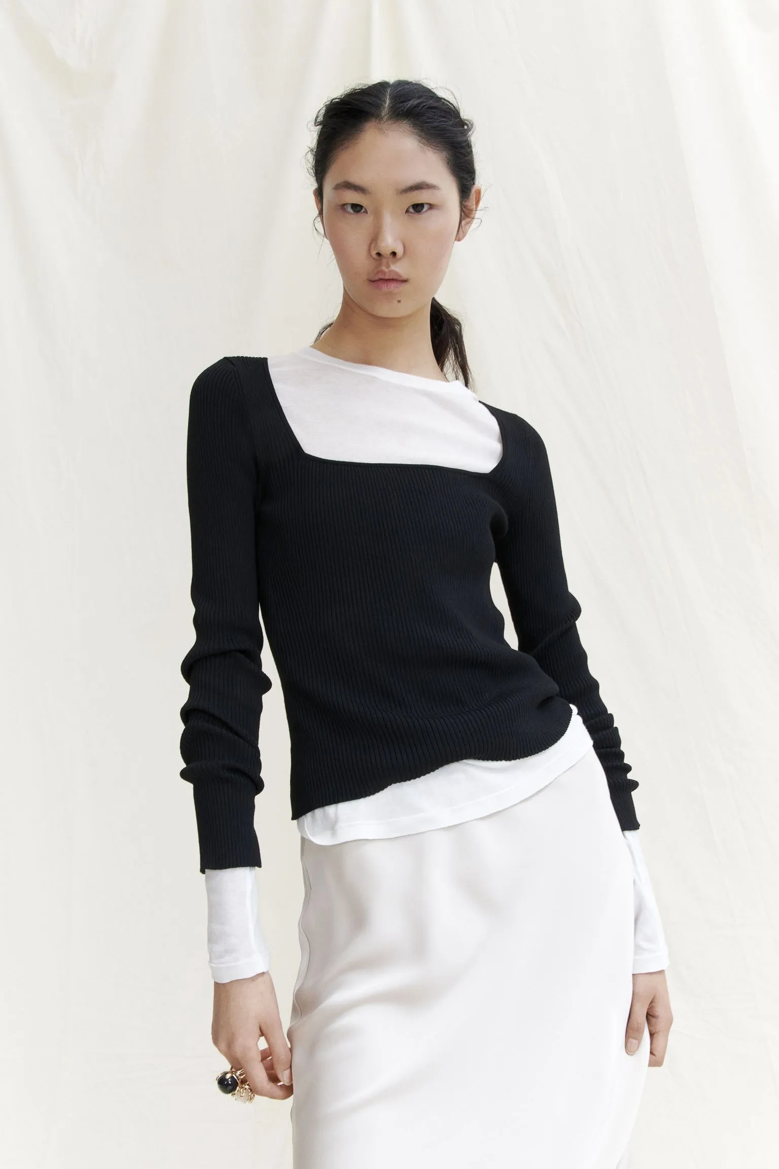 H&M Square-neck Rib-knit long sleeve, black