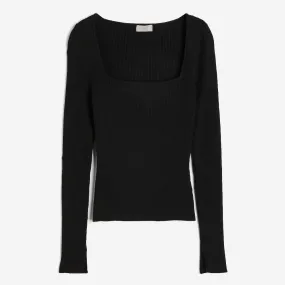 H&M Square-neck Rib-knit long sleeve, black