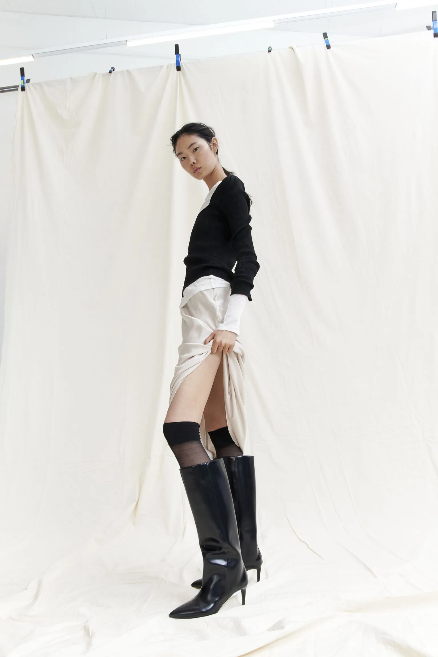 H&M Square-neck Rib-knit long sleeve, black