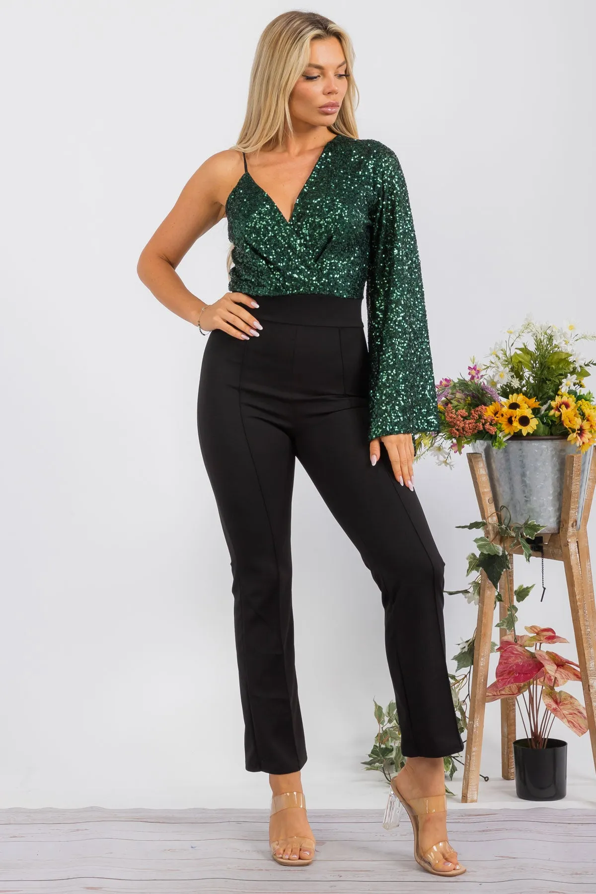 HH742R-SEQUIN - SEQUIN TOP JUMPSUIT