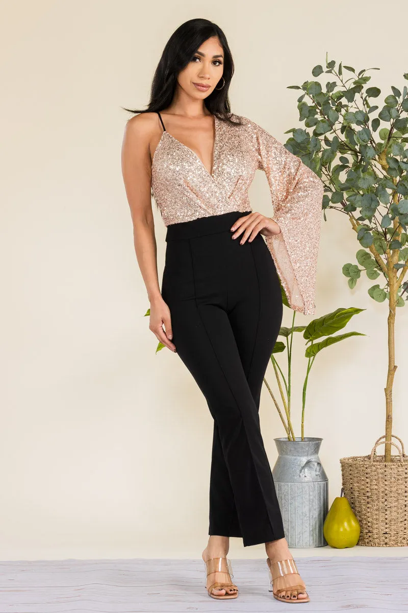 HH742R-SEQUIN - SEQUIN TOP JUMPSUIT