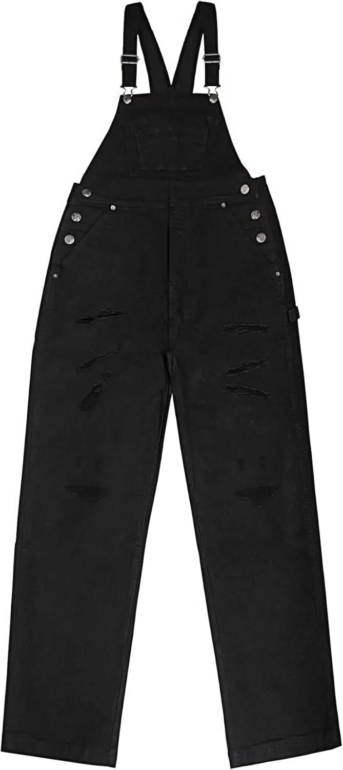 Hybrid & Company Womens Casual Destructed Adjustable Denim Jumpsuit Stretch Overalls Jeans Pants