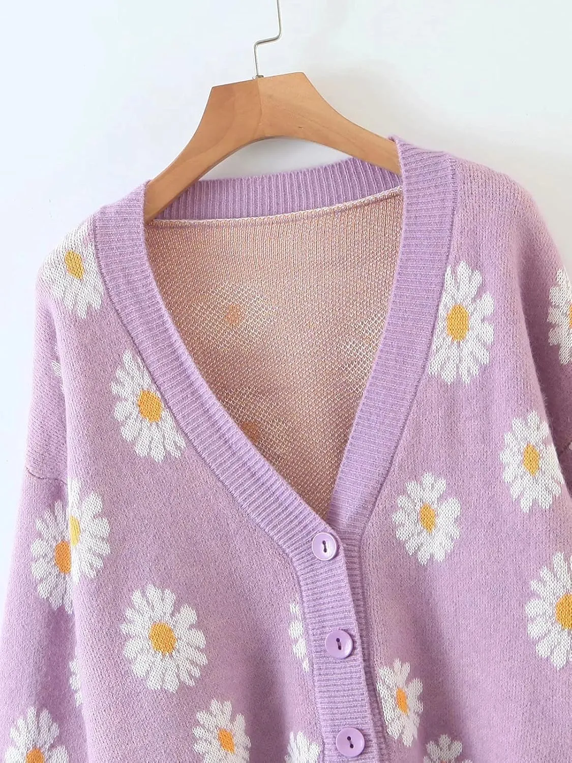 Hyipels Women's Long Sleeve Cardigan Sweater,Cute Y2K Top Knit Colorful Patterned V Neck Button Outwear S~XL