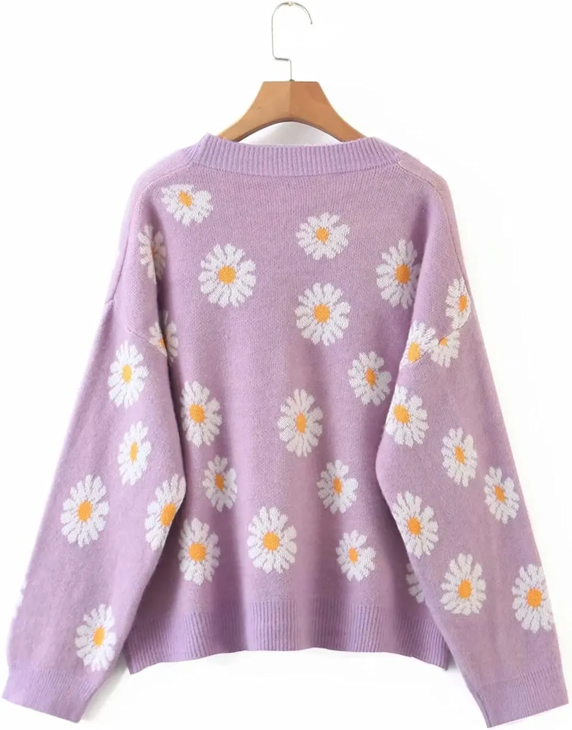 Hyipels Women's Long Sleeve Cardigan Sweater,Cute Y2K Top Knit Colorful Patterned V Neck Button Outwear S~XL