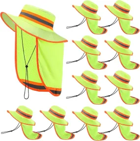 Jexine 10 Pcs High Visibility Reflective Hat with Neck Flap Safety Sun Hat for Men Bucket Cap Boonie Hats Bulk