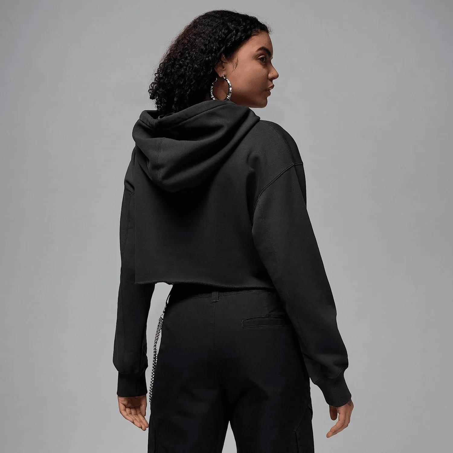 Jordan Flight Fleece Women's Cropped Satin-Lined Hoodie (HJ0145-045, Off Noir)