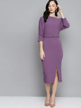 Lavender Belted Drop Shoulder Midi Dress