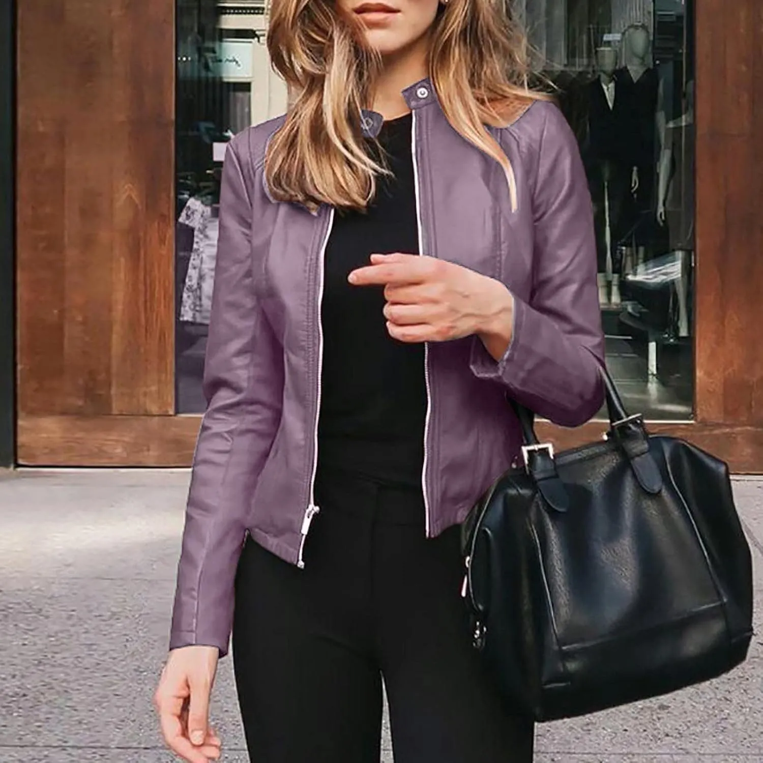 LCMTWX Winter Coats Solid Full Zip Snap Stand Collar Long Sleeve Cardigan Slim Jacket Coat for Vacation Daily Coats For