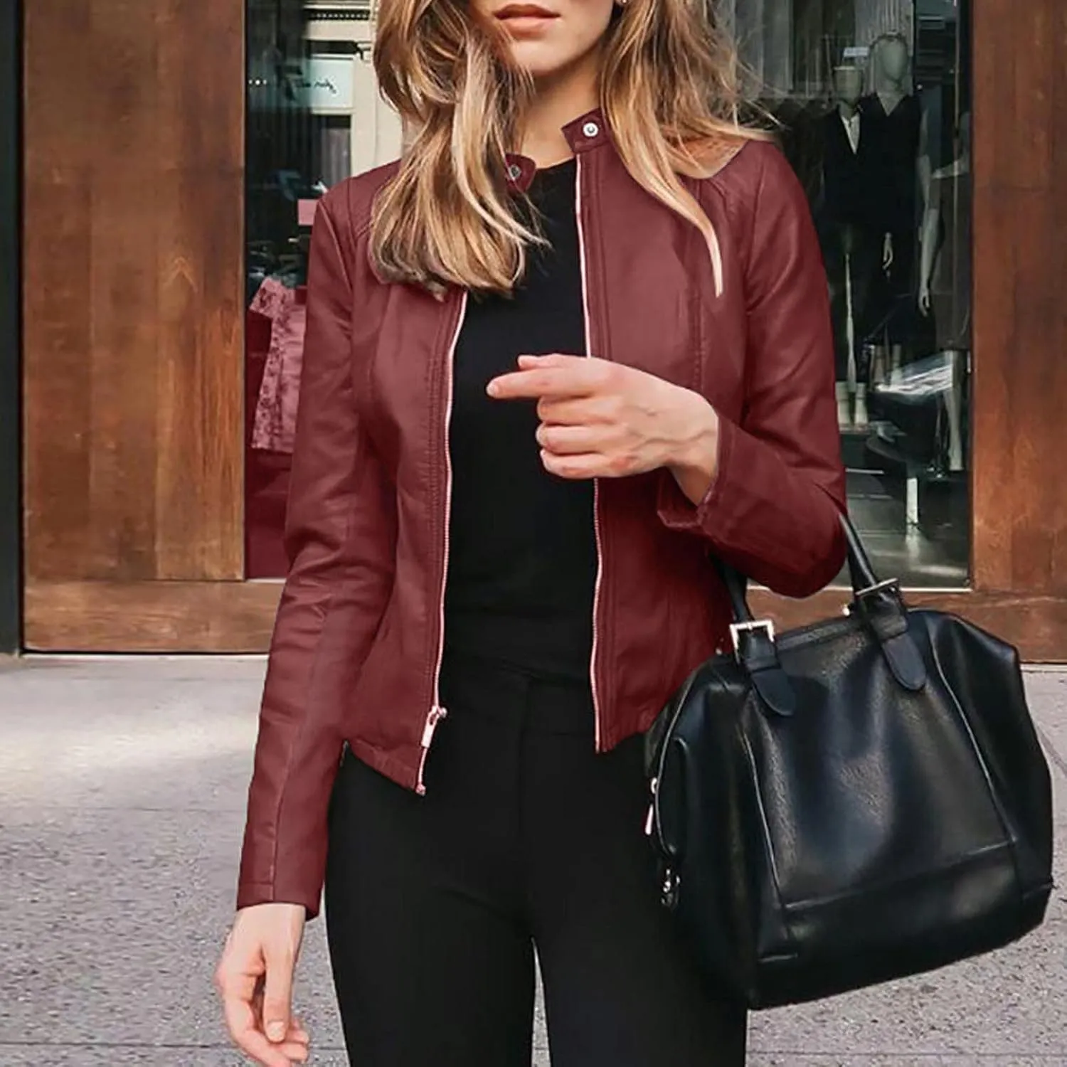 LCMTWX Winter Coats Solid Full Zip Snap Stand Collar Long Sleeve Cardigan Slim Jacket Coat for Vacation Daily Coats For