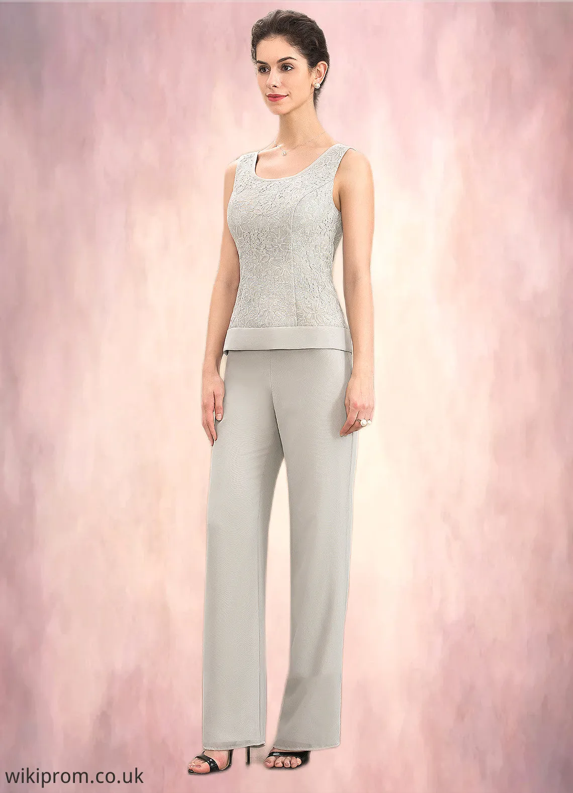 Lilia Jumpsuit/Pantsuit Scoop Neck Floor-Length Chiffon Lace Mother of the Bride Dress SWK126P0014632