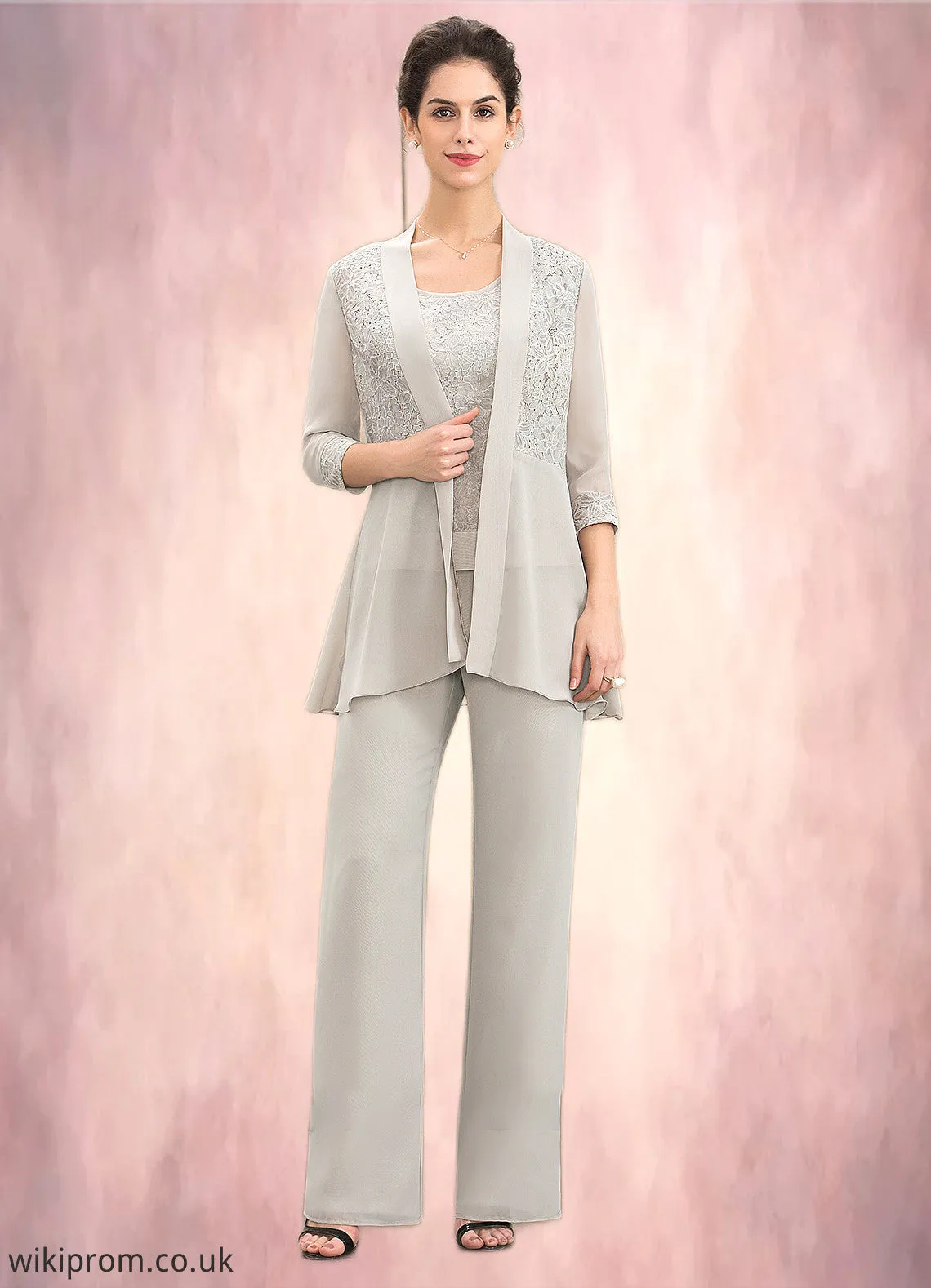 Lilia Jumpsuit/Pantsuit Scoop Neck Floor-Length Chiffon Lace Mother of the Bride Dress SWK126P0014632