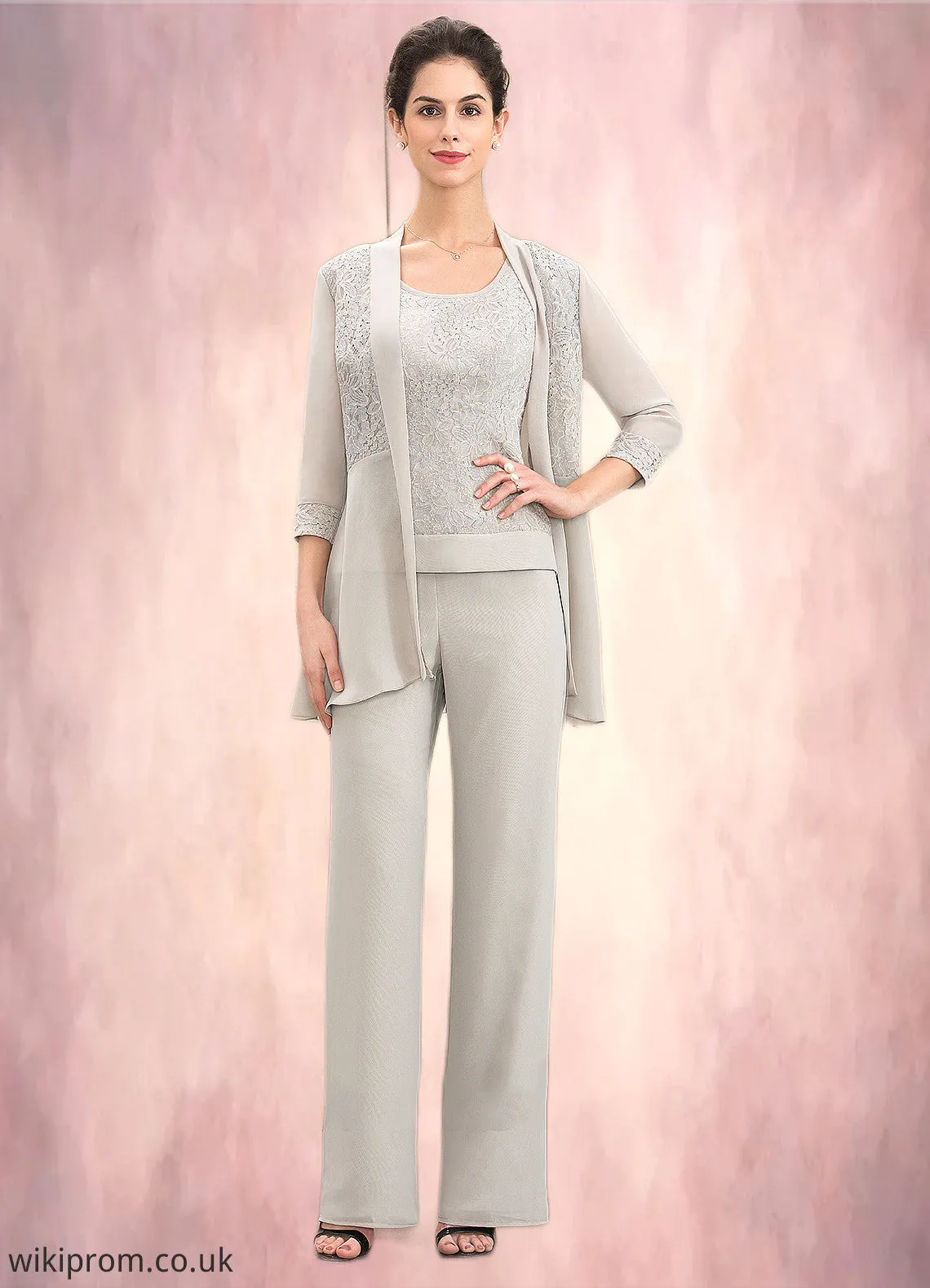 Lilia Jumpsuit/Pantsuit Scoop Neck Floor-Length Chiffon Lace Mother of the Bride Dress SWK126P0014632