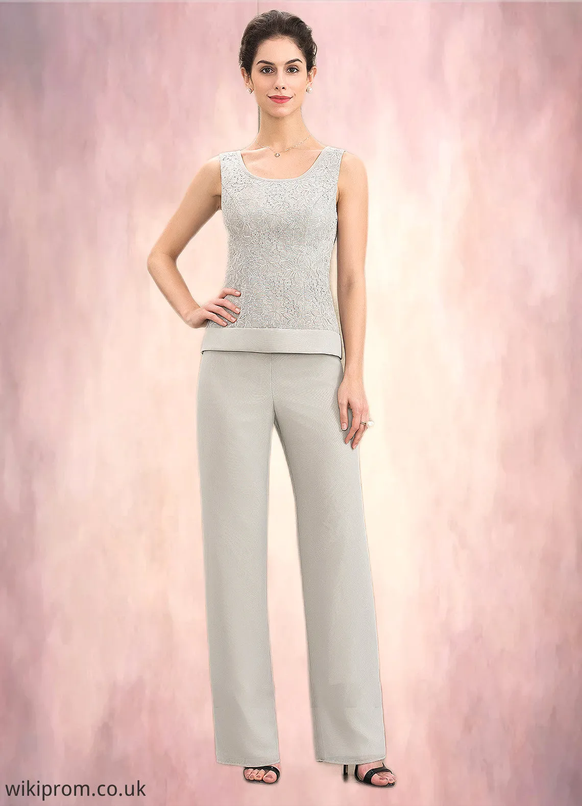 Lilia Jumpsuit/Pantsuit Scoop Neck Floor-Length Chiffon Lace Mother of the Bride Dress SWK126P0014632