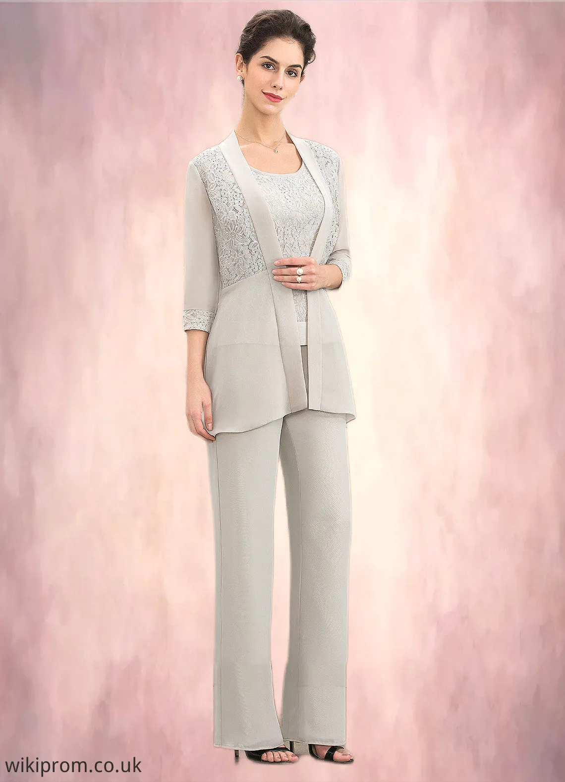 Lilia Jumpsuit/Pantsuit Scoop Neck Floor-Length Chiffon Lace Mother of the Bride Dress SWK126P0014632