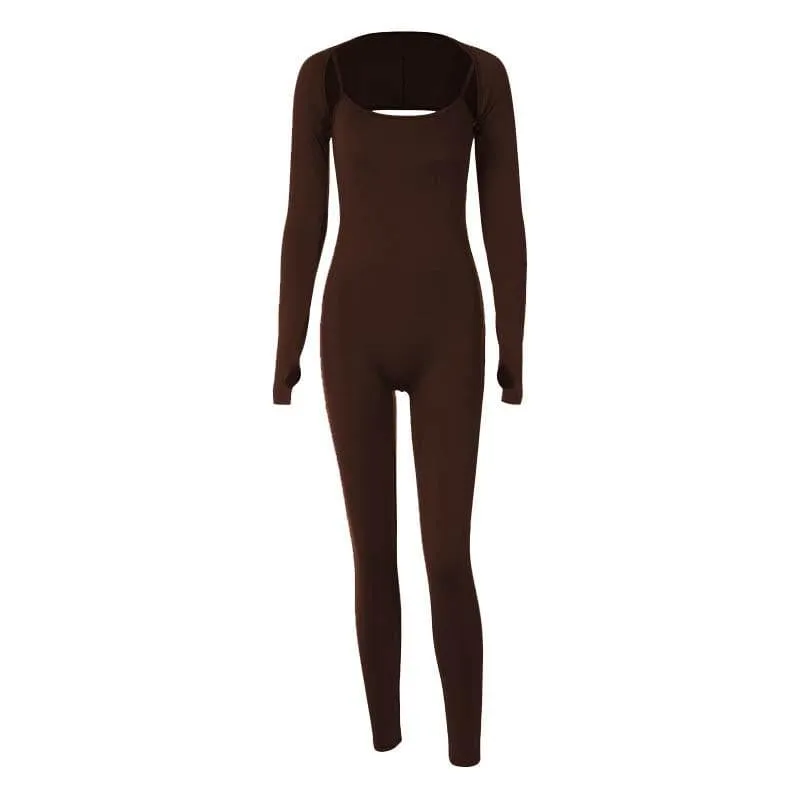 Long sleeve gloves solid shrug cami jumpsuit
