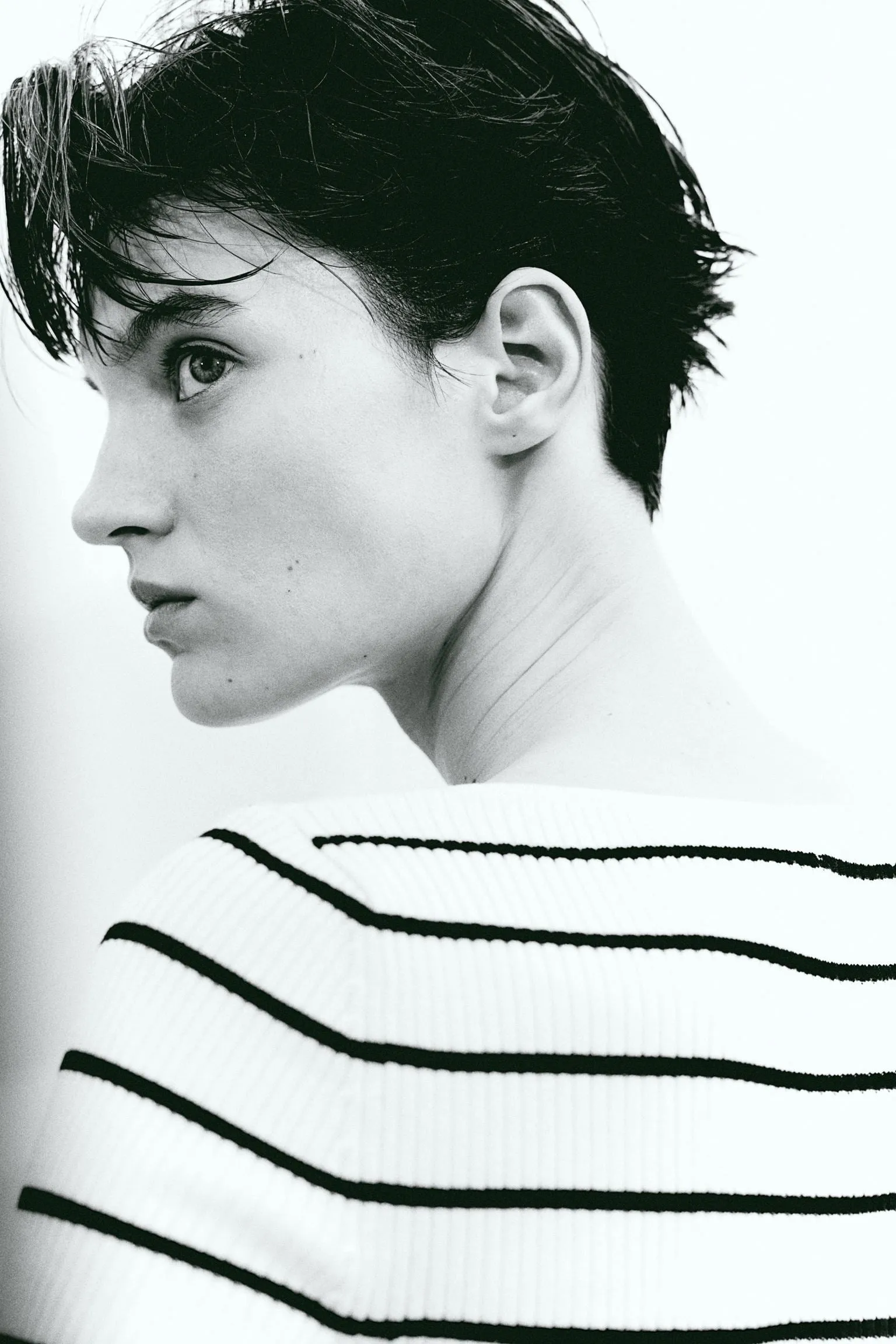 Long sleeve H&M Square-neck Rib-knit, white/black