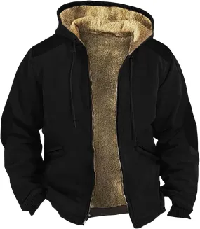 Mens Zipper Hoodies Winter Sherpa Lined Graphic Jacket Oversized Heavy Windbreaker Coat Big And Tall Windproof Outwear