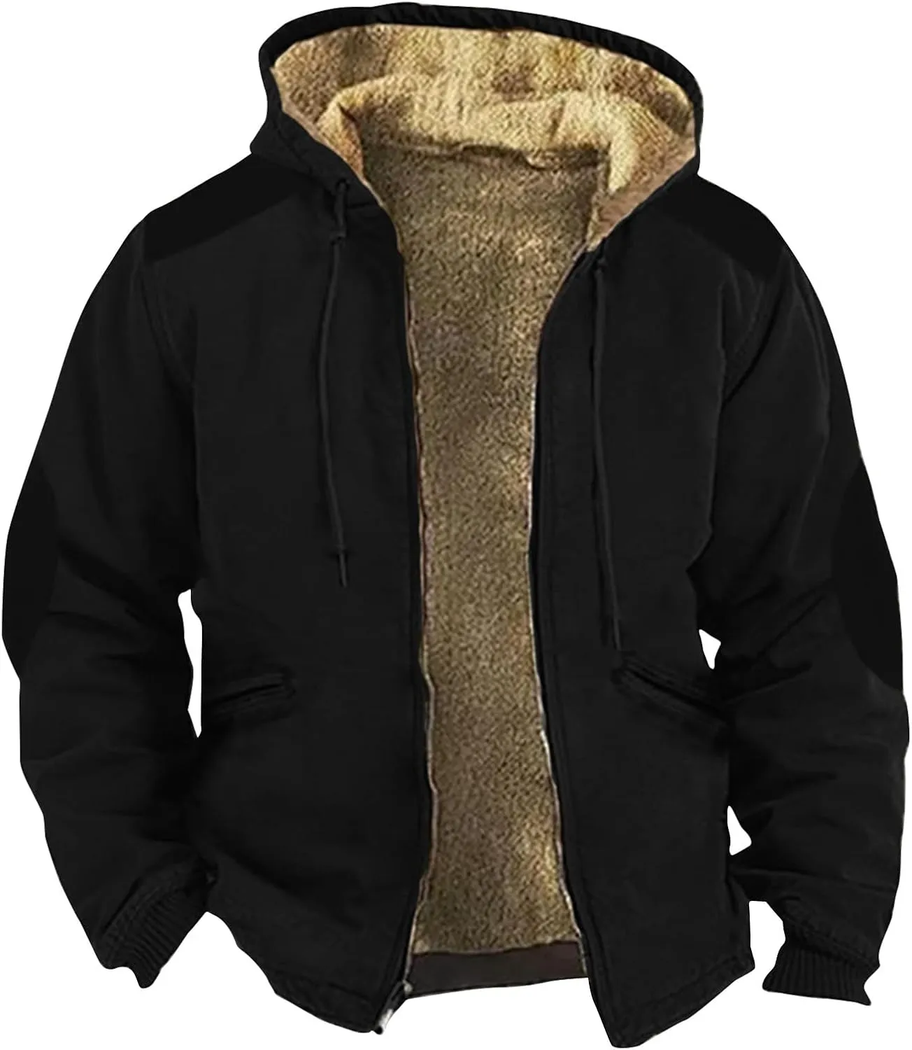 Mens Zipper Hoodies Winter Sherpa Lined Graphic Jacket Oversized Heavy Windbreaker Coat Big And Tall Windproof Outwear