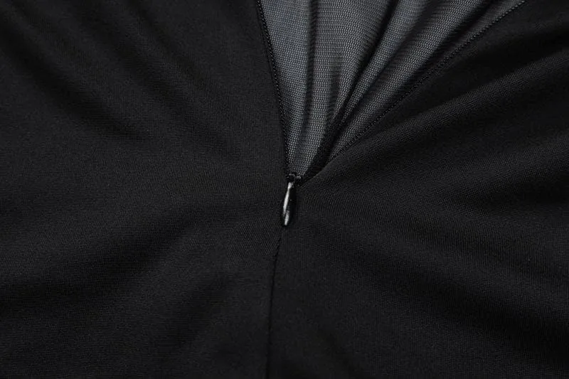 Mesh solid long sleeve zip-up crewneck jumpsuit