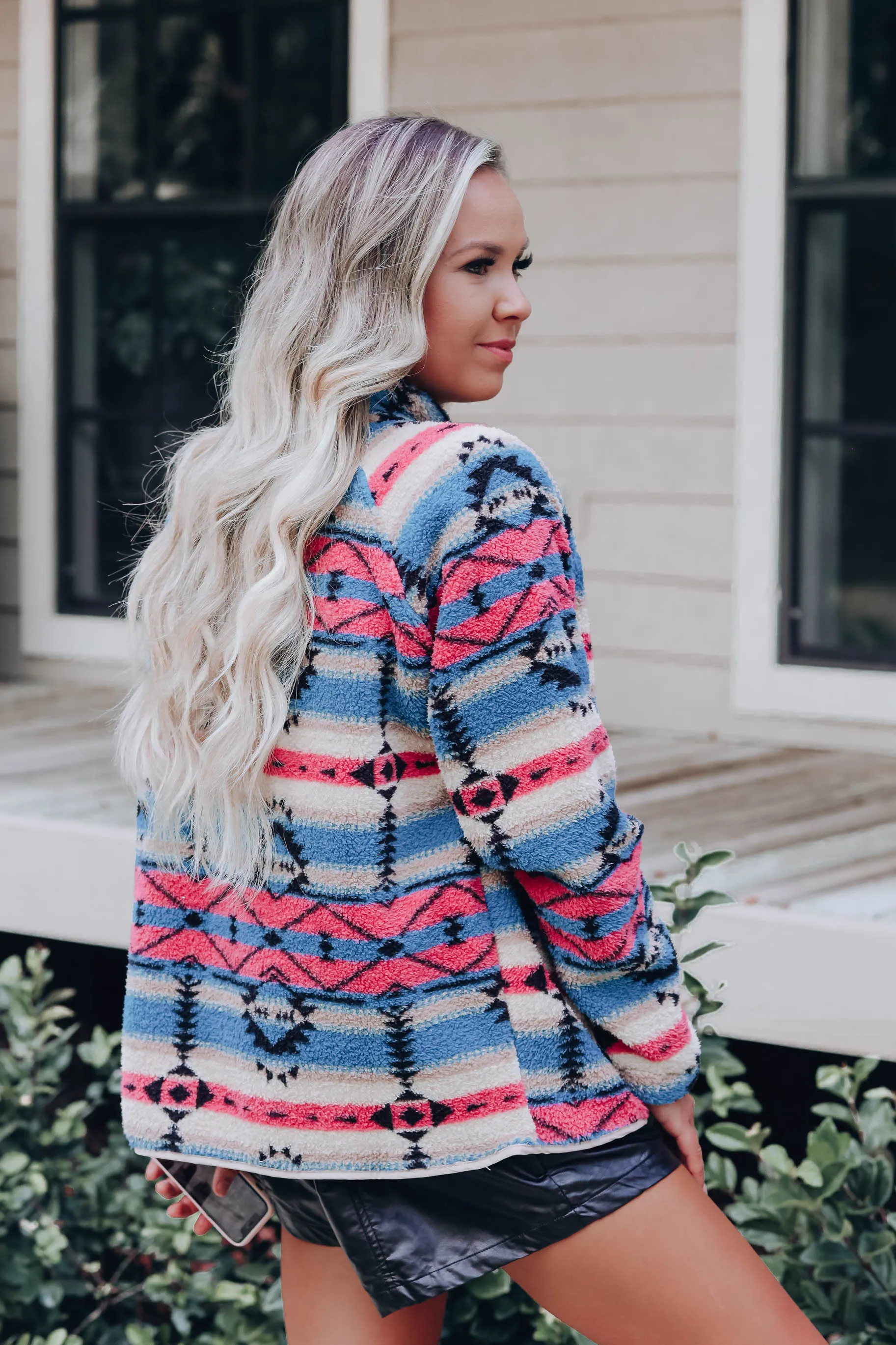 Metz Aztec Button Up Jacket - Blue Combo