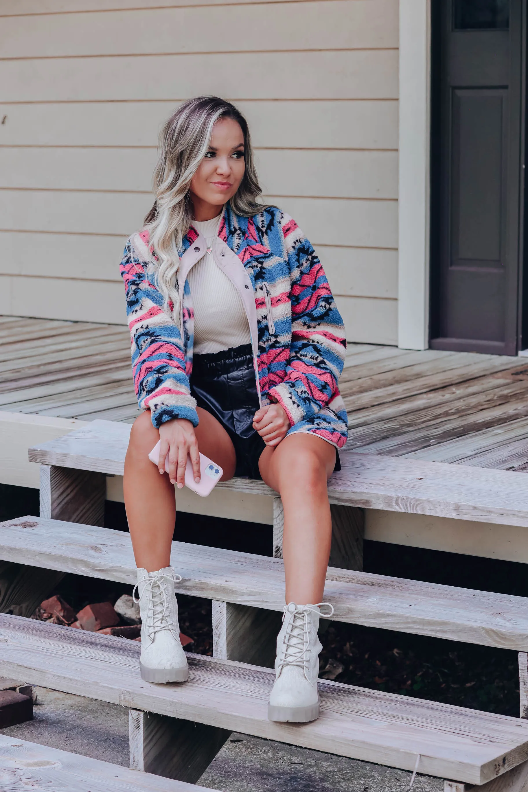 Metz Aztec Button Up Jacket - Blue Combo