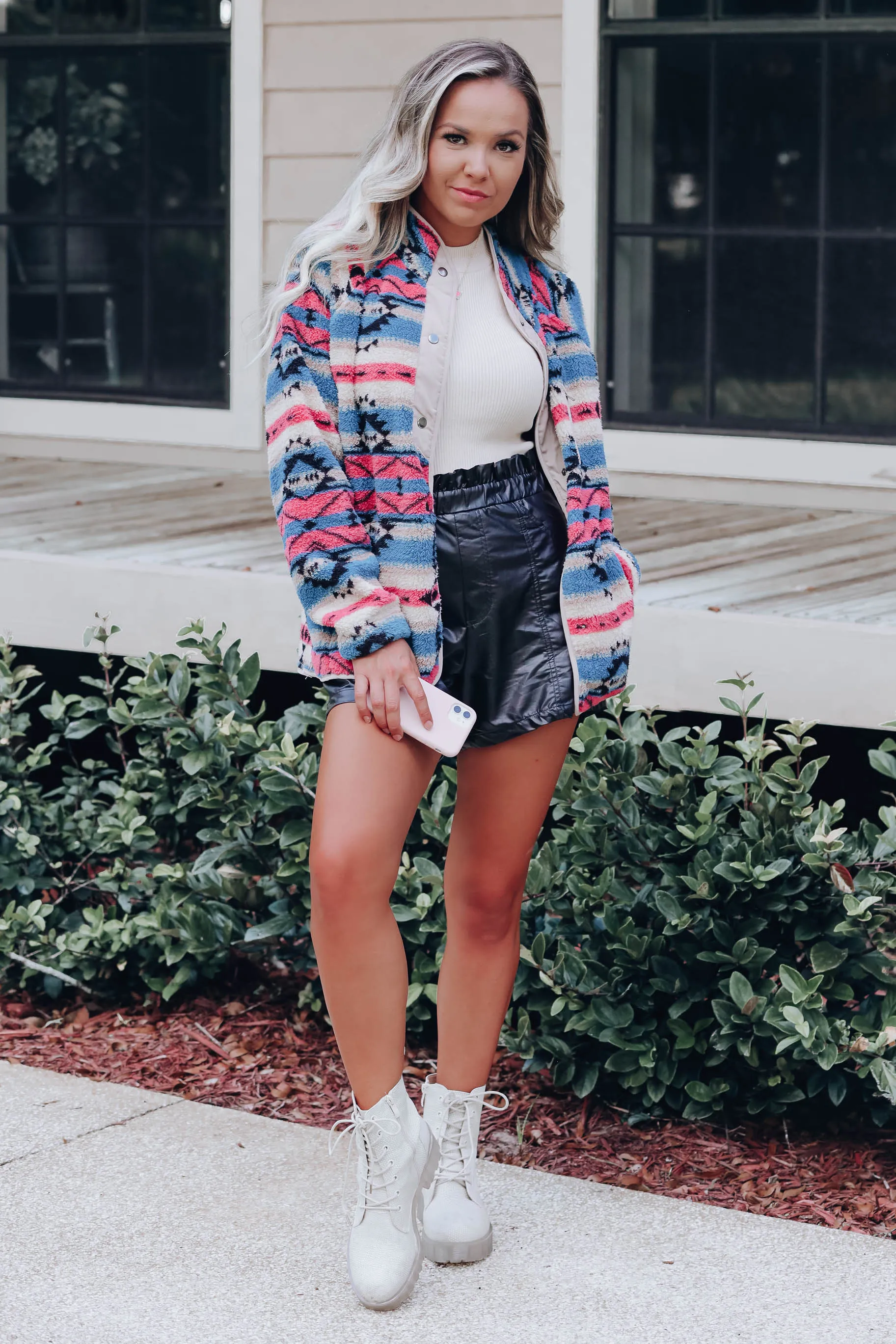 Metz Aztec Button Up Jacket - Blue Combo