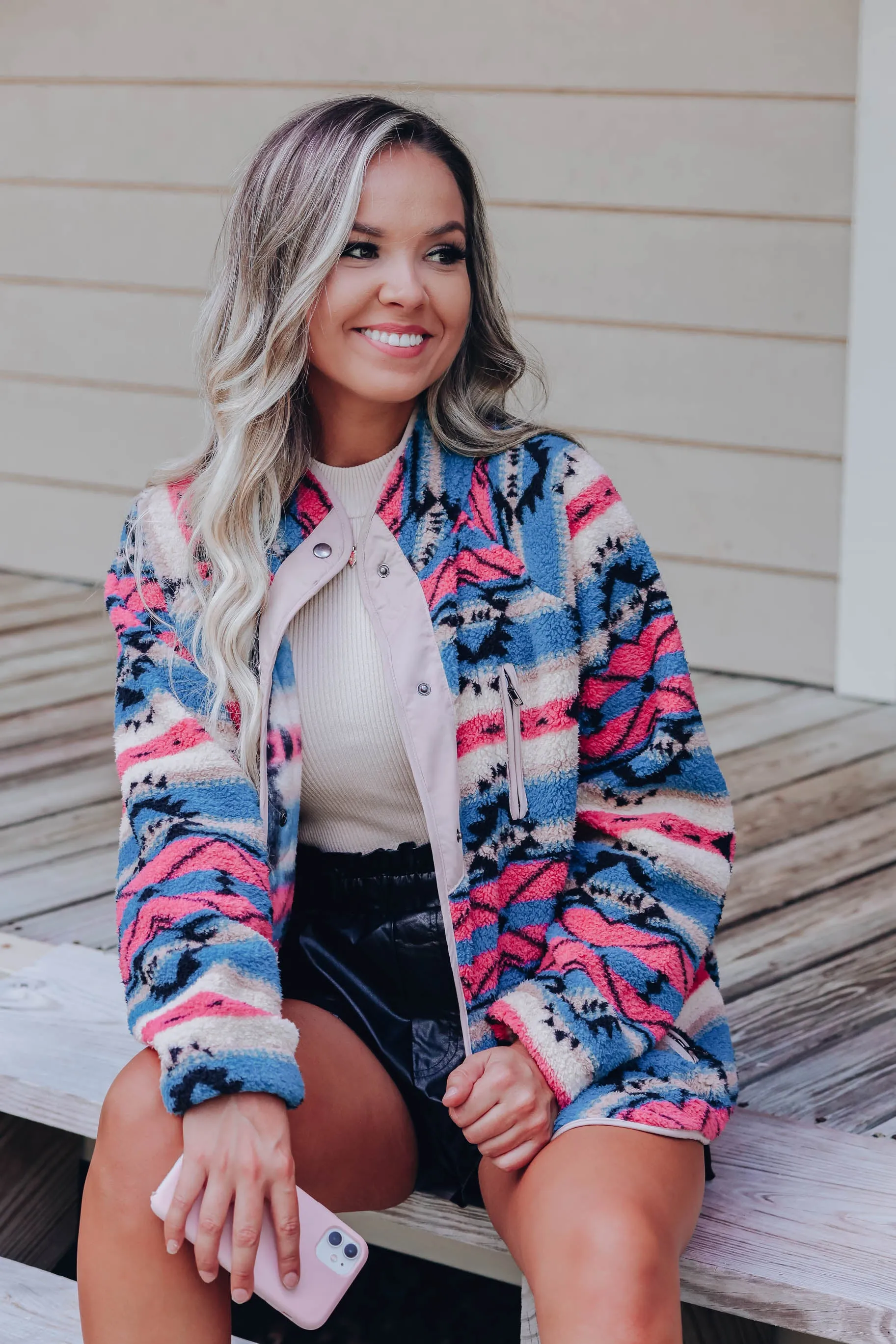 Metz Aztec Button Up Jacket - Blue Combo